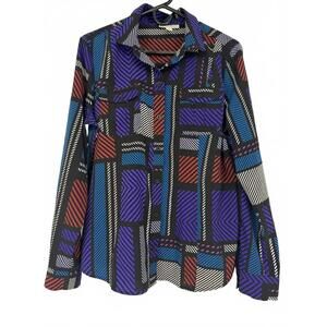 Dana Buchman Women L abstract Long Sleeve Button-Up work Shirt Multicolor